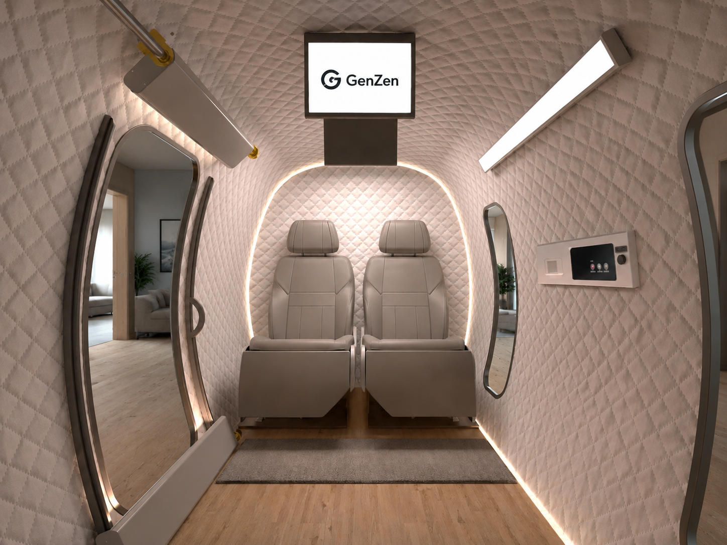 GenZen interior concept showing two reclining seats and a quilted cabin